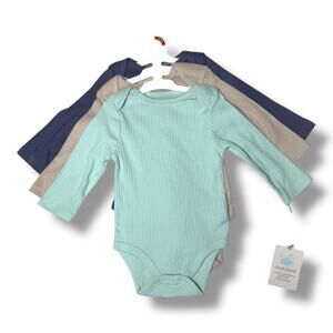 Baby 3pk Solid Long Sleeve Wide Ribbed Bodysuit - Cloud Island™ Blue 6-9M